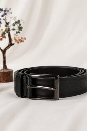 Mens Black Textured Faux Leather Formal Belt