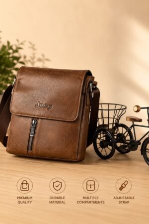 Vintage Jeep Brown Leather Sling Messenger Bag