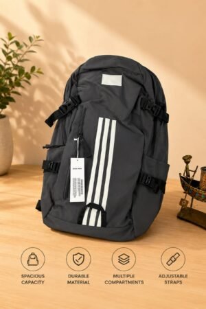 Unisex Grey Casual Travel Backpack With Triple Stripe Design
