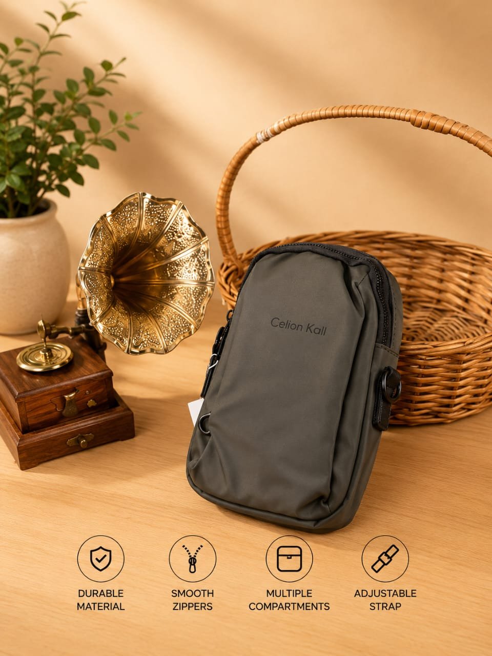 Gray Multi-Pocket Crossbody Sling Bag - Image 2