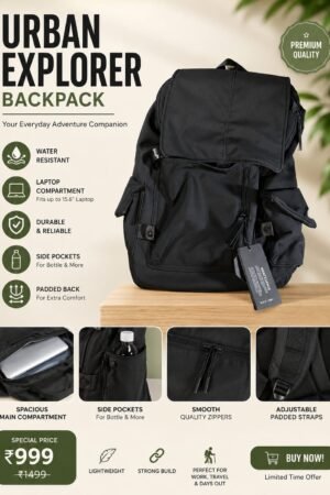 Black Multi-Pocket Casual Backpack
