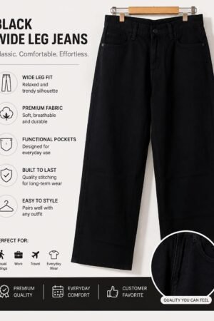 Solid Black Straight-Fit Denim Jeans