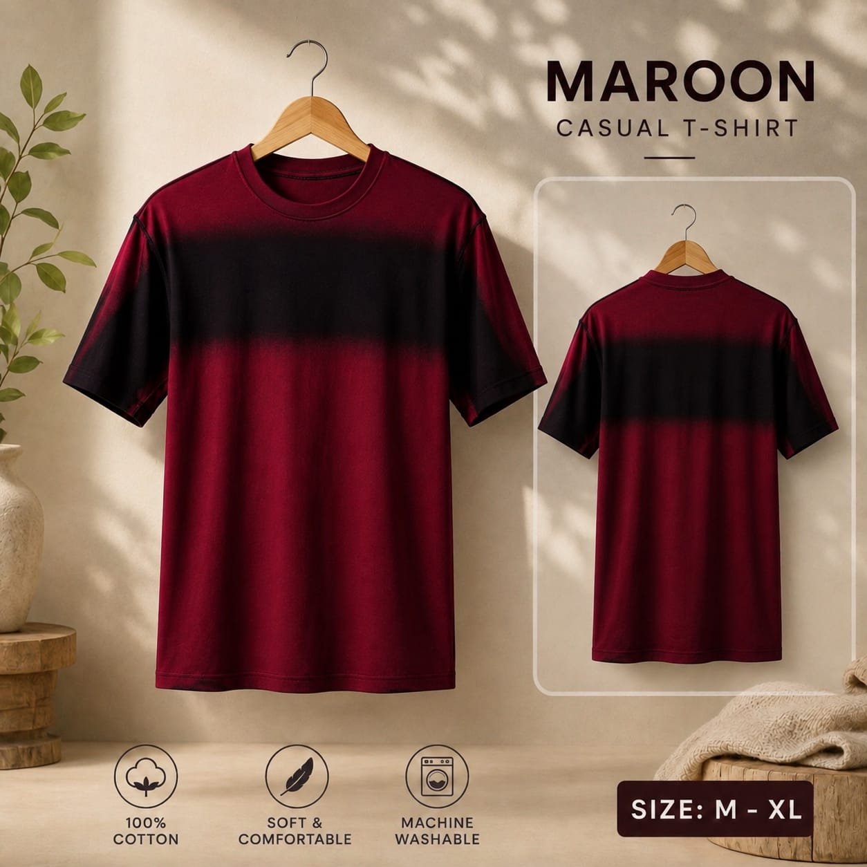 Red Ombre Contrast-Stitch T-Shirt