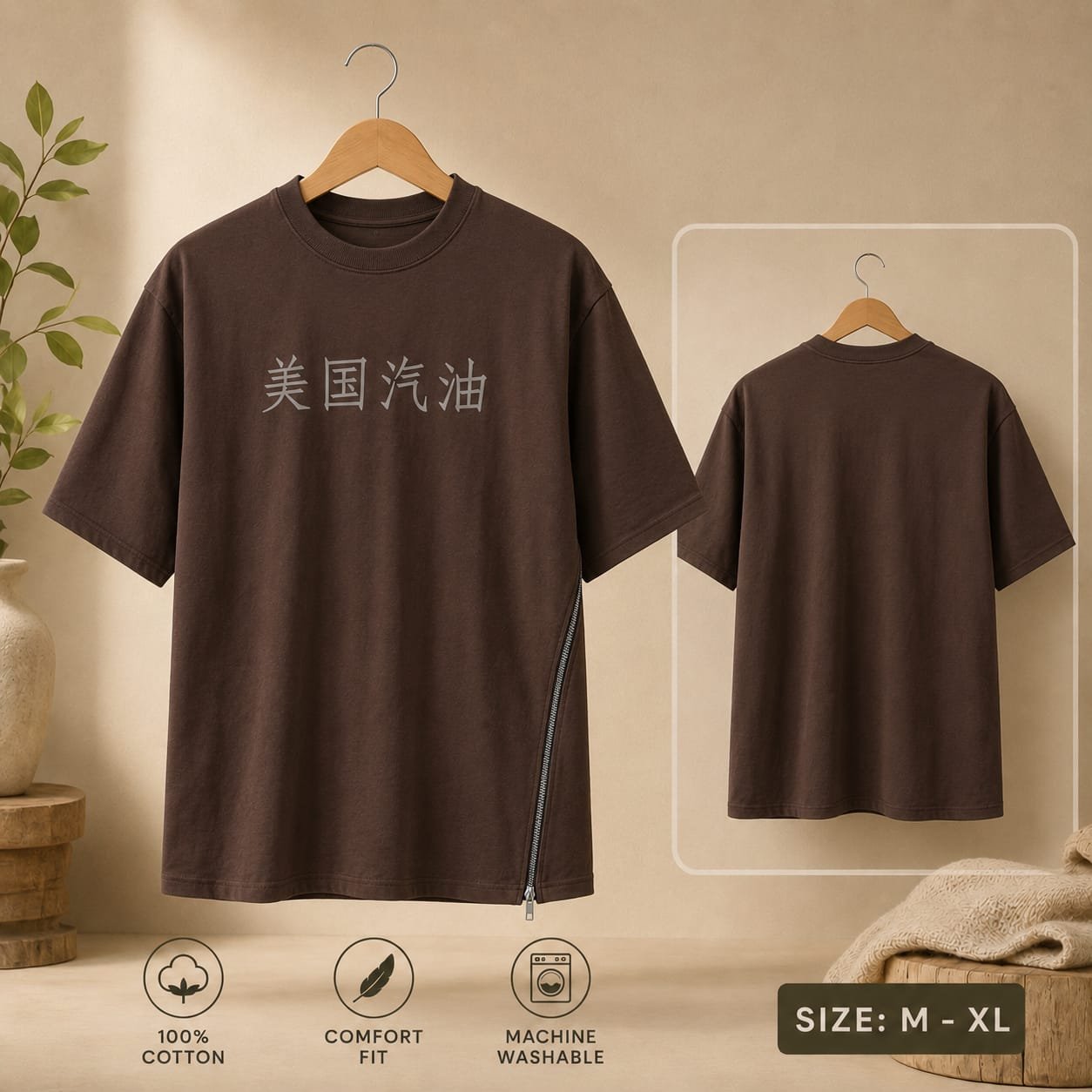 Brown Graphic Print Crew-Neck T-Shirt