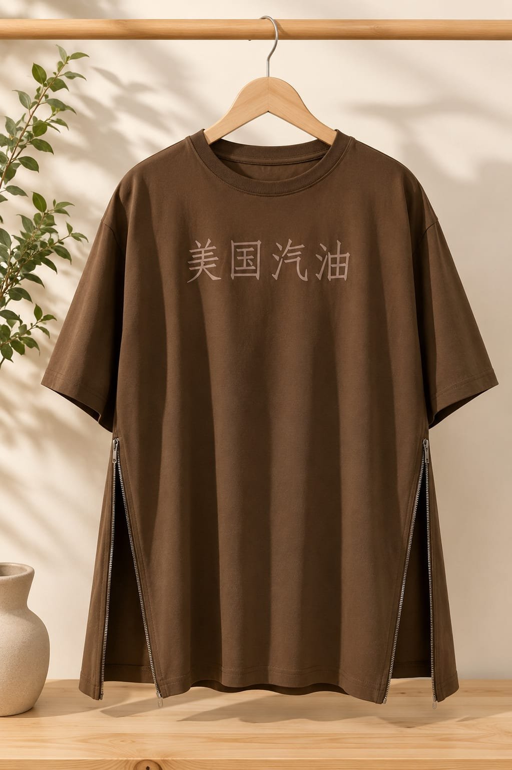 Brown Graphic Print Crew-Neck T-Shirt