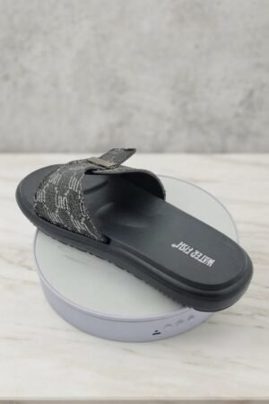 Women's Printed Comfort Slide Sandals with Adjustable Buckle – Black