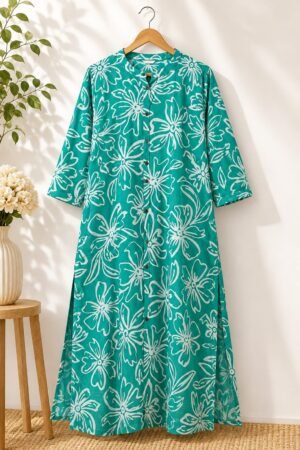 Teal Floral Button-Down Kurti