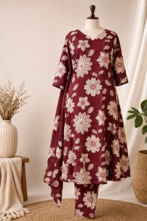 Maroon Floral Long Kurti