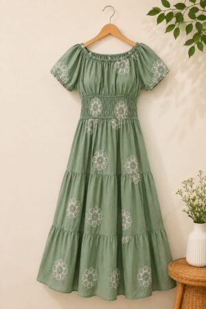Green Floral Tiered Dress
