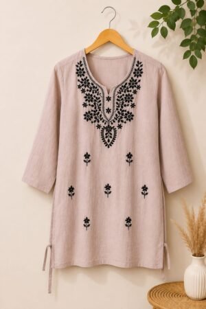 Blush Pink Embroidered Cotton Top