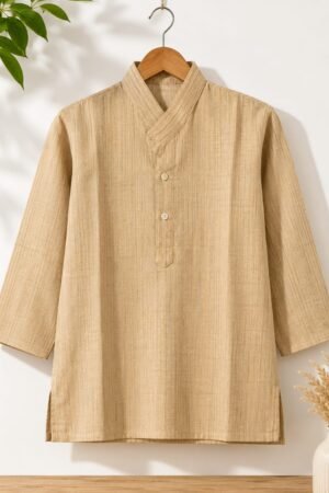 Boys Beige Cotton Blend Striped Kurta