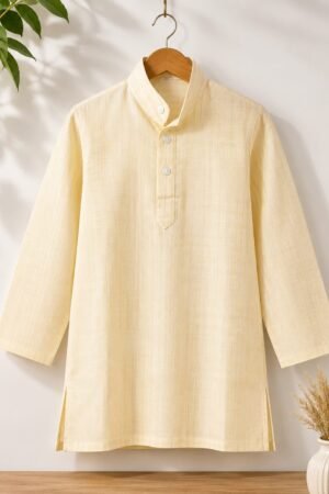 Boys yellow Cotton Kurta | Full Sleeve Mandarin Collar Ethnic Kurta for Kids