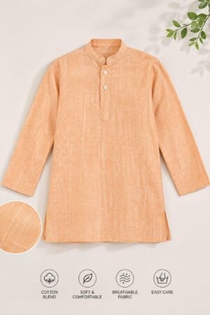 Peach Cotton Kurta | Full Sleeve Mandarin Collar Ethnic Kurta for Kids