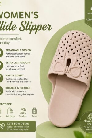 Women's Lightweight EVA Slip-On Bathroom Slippers with Bow
