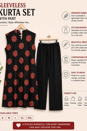 Black & Pink Patterned 2 Piece Kurthi Set