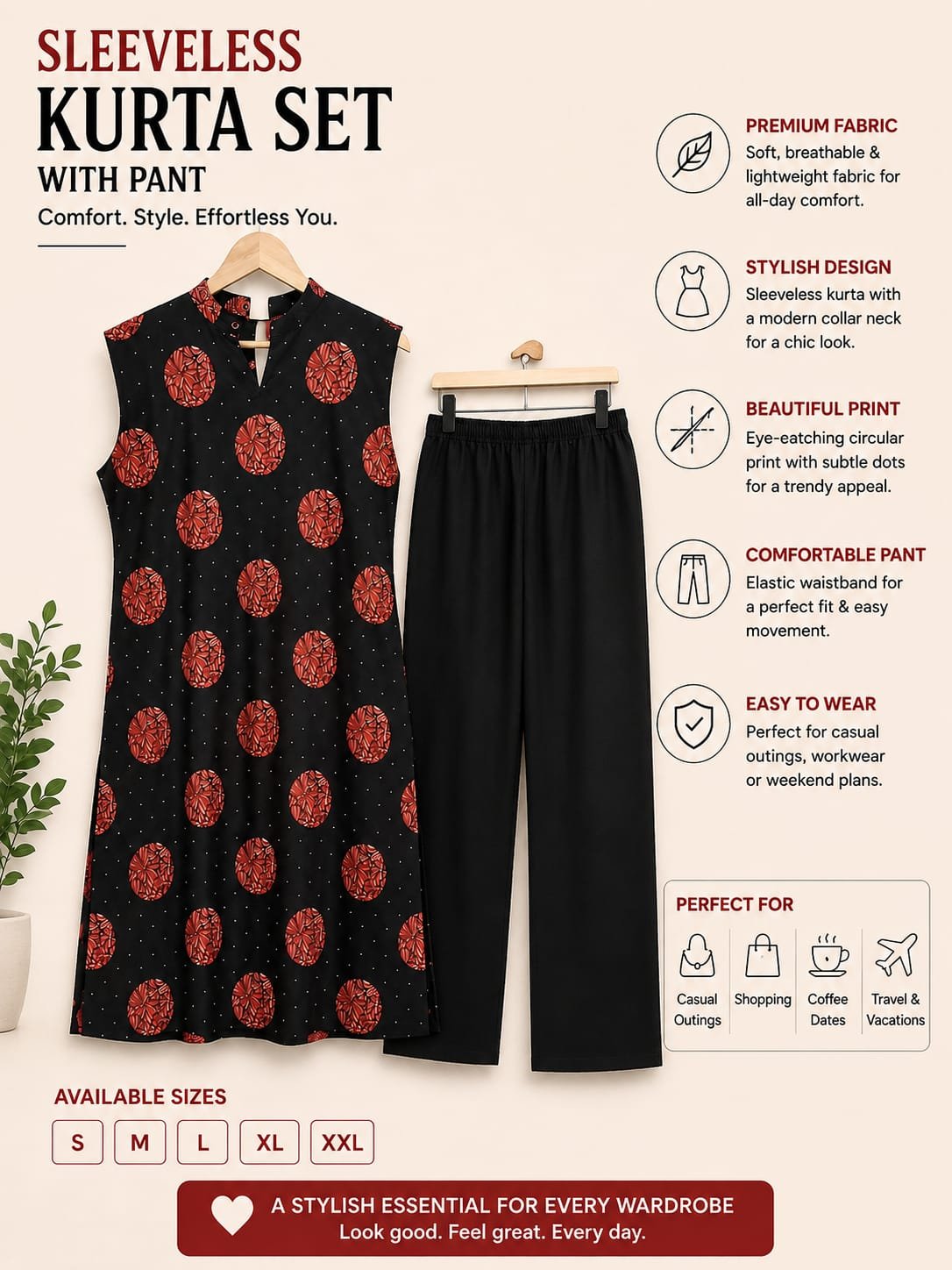 Black & Pink Patterned 2 Piece Kurthi Set