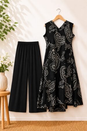 Black Paisley-Print 2 peice Kurtha set
