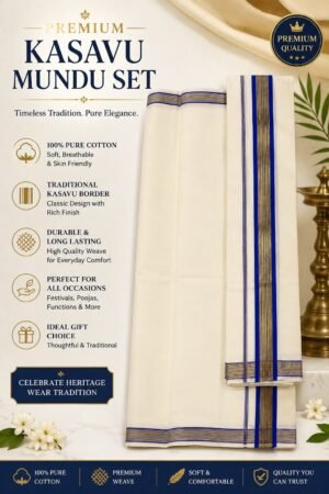 Premium Blue Border Kasavu Mundu Set